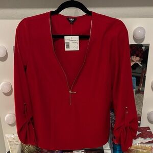 G by Guess Red V-Neck Blouse